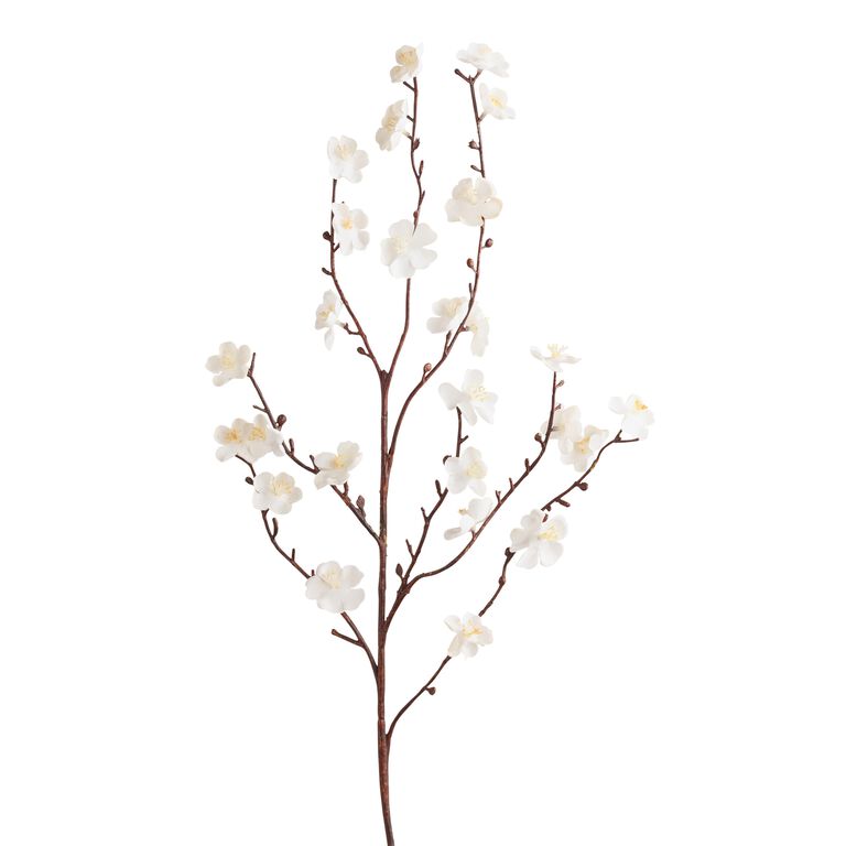 White Faux Velvet Plum Blossom Stems Set Of 2 image number 1
