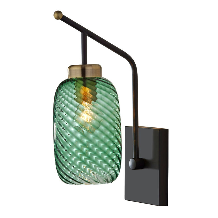 Darcie Emerald Green Glass Cylinder and Brass Wall Sconce image number 1