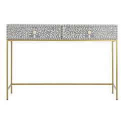 CRAFT Surai Gray And White Floral Inlay Console Table