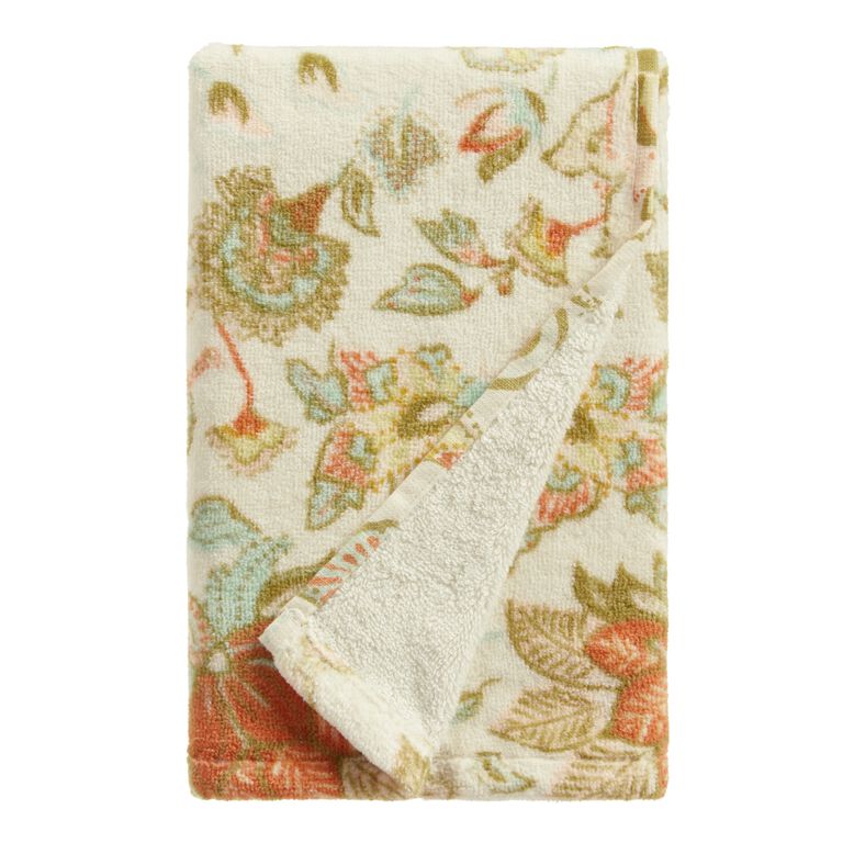 Indah Ivory Multicolor Floral Velour Hand Towel image number 1