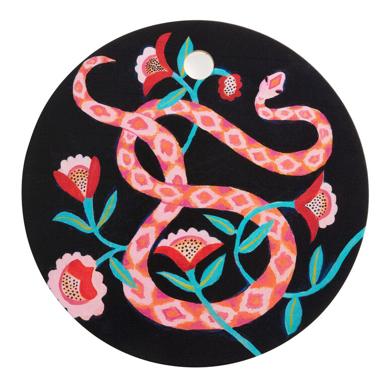 Society6 Round Bamboo Pink Snake Floral Cutting Board image number 1