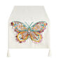 Oatmeal Embroidered Butterfly Beaded Table Runner image number 0