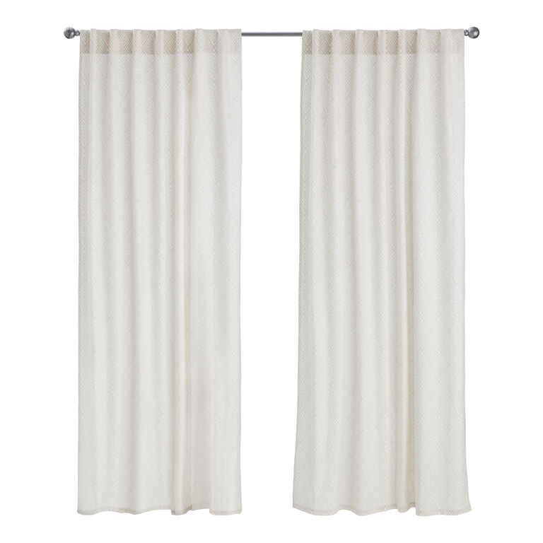White And Tan Diamond Cotton Sleeve Top Curtains Set of 2 image number 2