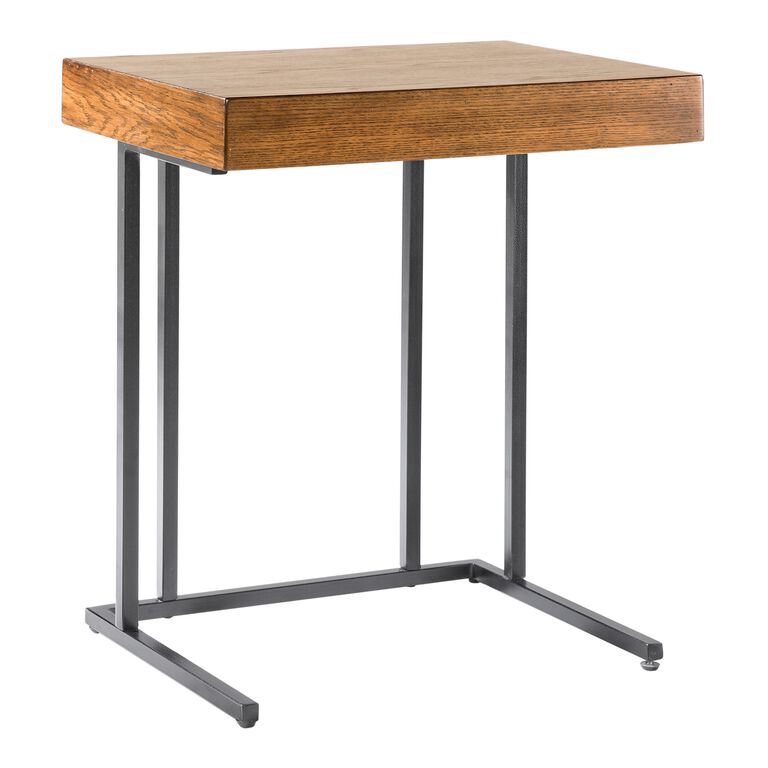 Jordan Pecan Wood and Metal Laptop Table with Drawer image number 1