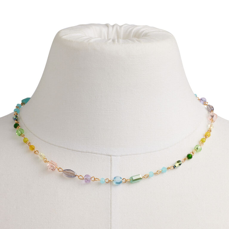 Gold Rainbow Pastel Glass Beaded Necklace image number 2