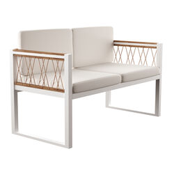 Caguas Acacia Wood and White Metal Outdoor Loveseat