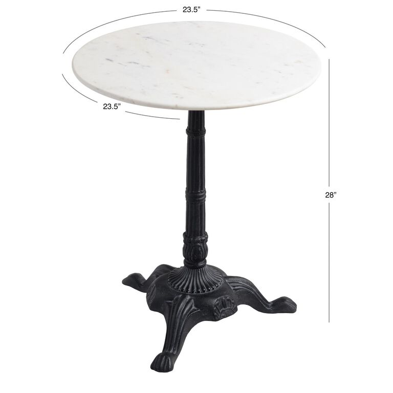 Round White Marble and Black Metal Bistro Side Table image number 5