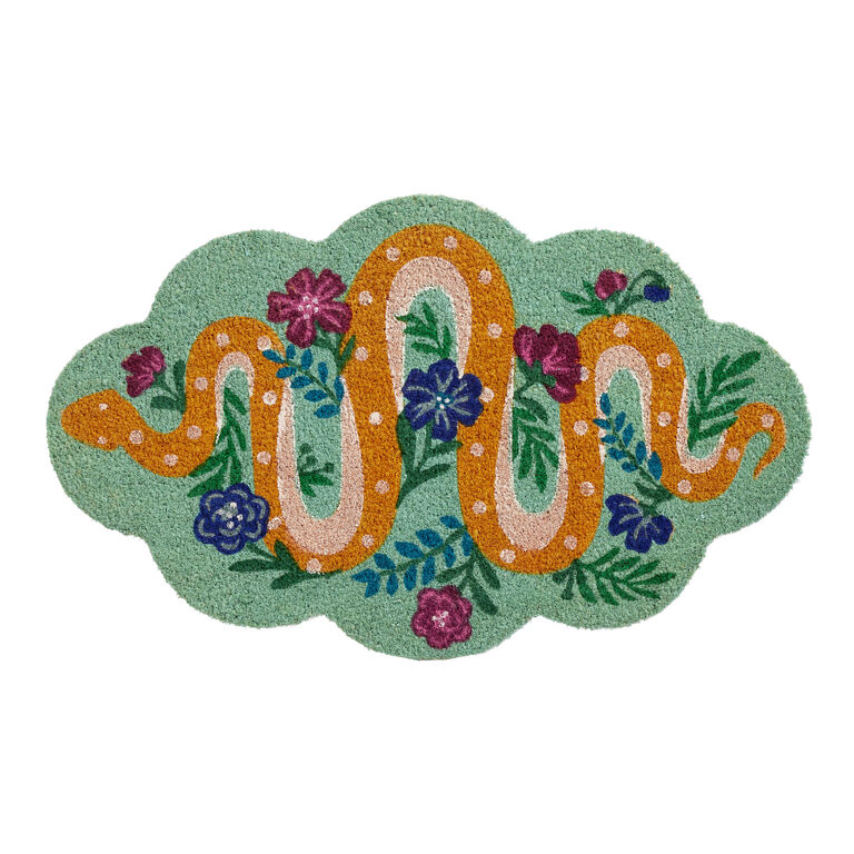 Multicolor Floral Snake Scalloped Coir Doormat image number 1