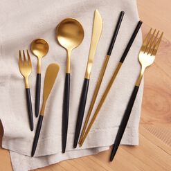 Shay Black And Gold Dinner Knives Set Of 6