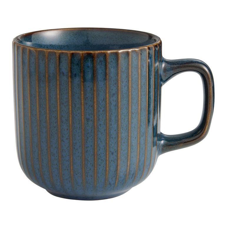 Blue Reactive Glaze Ribbed Ceramic Mug Set Of 2 image number 1