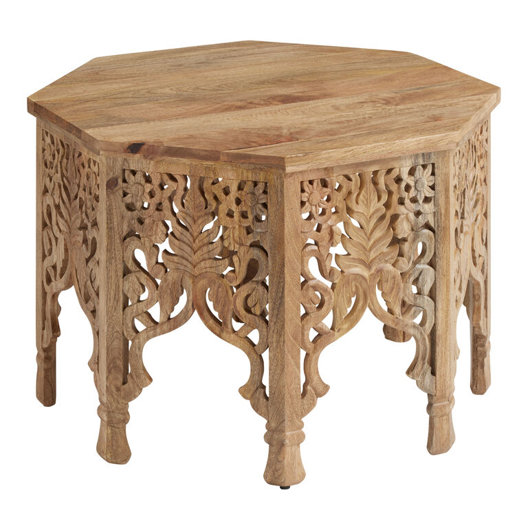 CRAFT Aneesa Natural Hand Carved Wood Floral Coffee Table image number 1