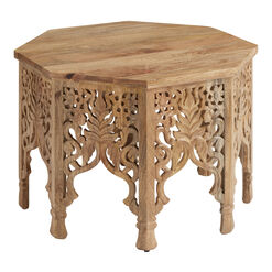 CRAFT Aneesa Natural Hand Carved Wood Floral Coffee Table