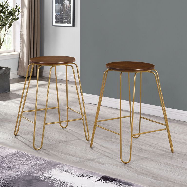 Ryker Gold Hairpin and Elm Backless Counter Stool Set of 2 image number 2