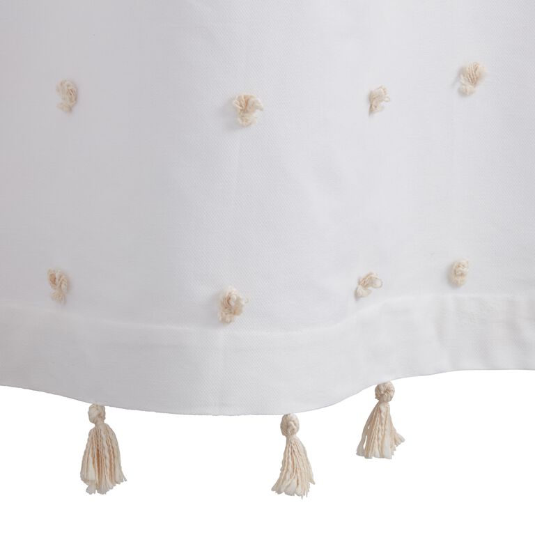 Ellie White And Ivory Embroidered Pom Pom Shower Curtain image number 2