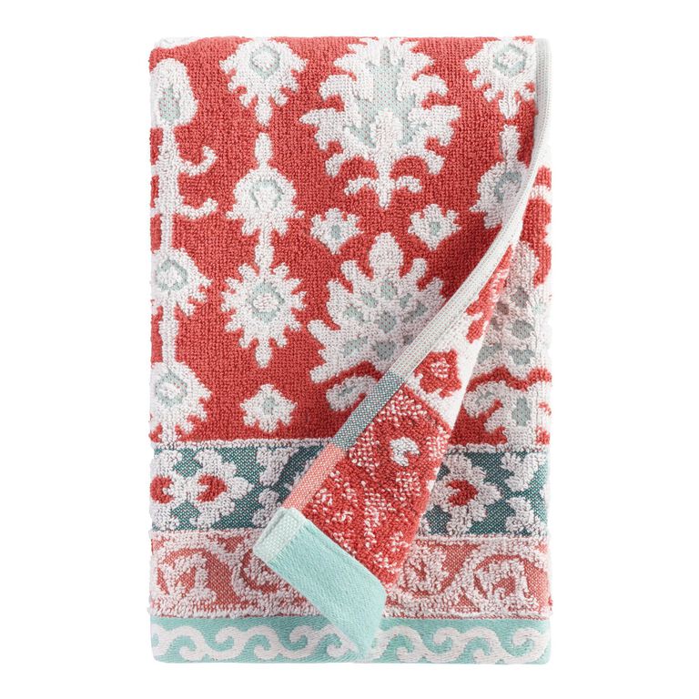 Miriam Coral And Aqua Ikat Towel Collection image number 3
