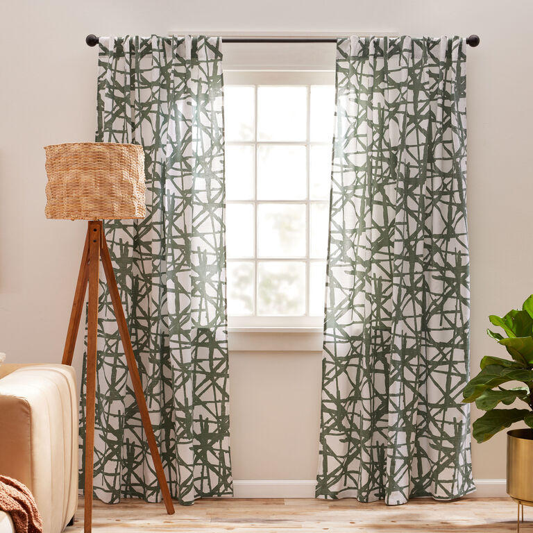 Sage Scratched Windowpane Sleeve Top Curtain Set Of 2 image number 2