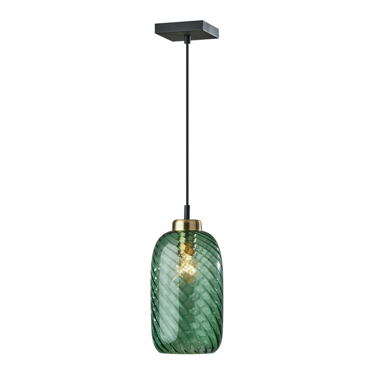 Darcie Emerald Green Glass Cylinder and Brass Pendant Lamp image number 1