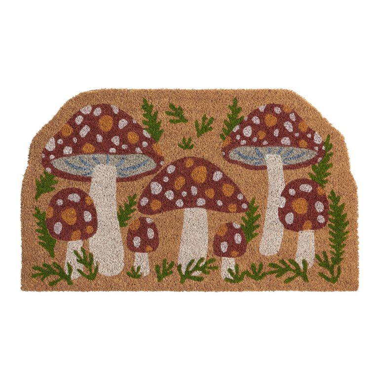 Red and Ivory Toadstool Mushrooms Coir Doormat image number 1