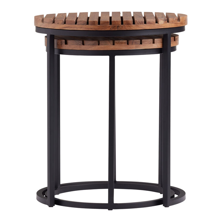 Duca Round Wood and Metal Outdoor Nesting Tables 2 Piece Set image number 3