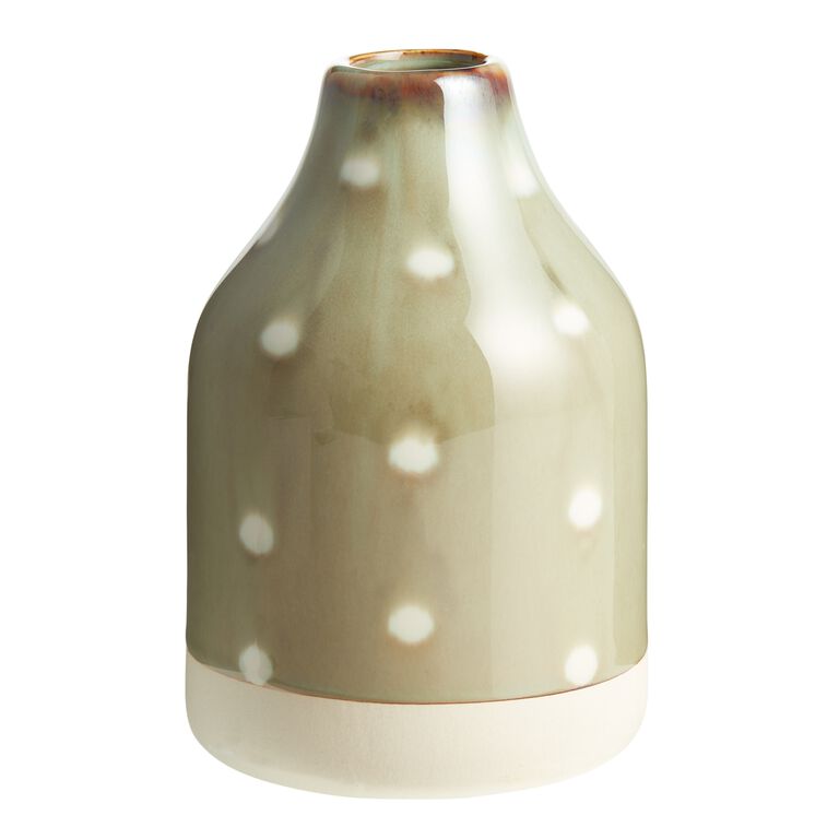 Olive Green Reactive Glaze Ceramic Dotted Bud Vase image number 1