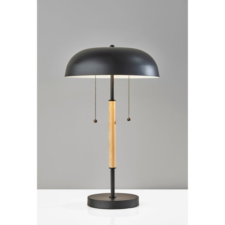 Brooks Black Metal Dome and Natural Wood 2 Light Table Lamp image number 2