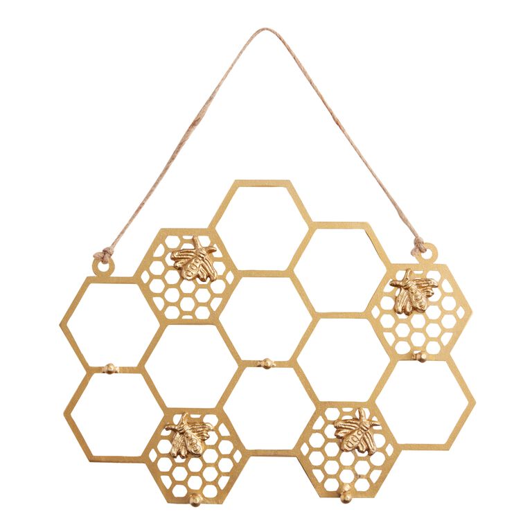 Gold Bee Happy Wall Jewelry Holder image number 1