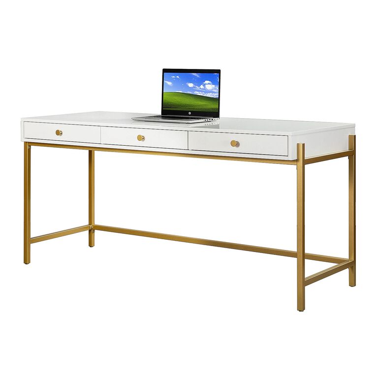 Dennis Wood and Gold Metal Desk with Drawers image number 1