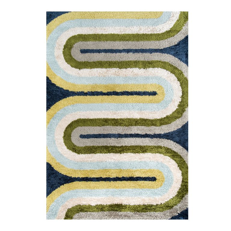 Blue And Green Geo Curve Retrograde Area Rug image number 1