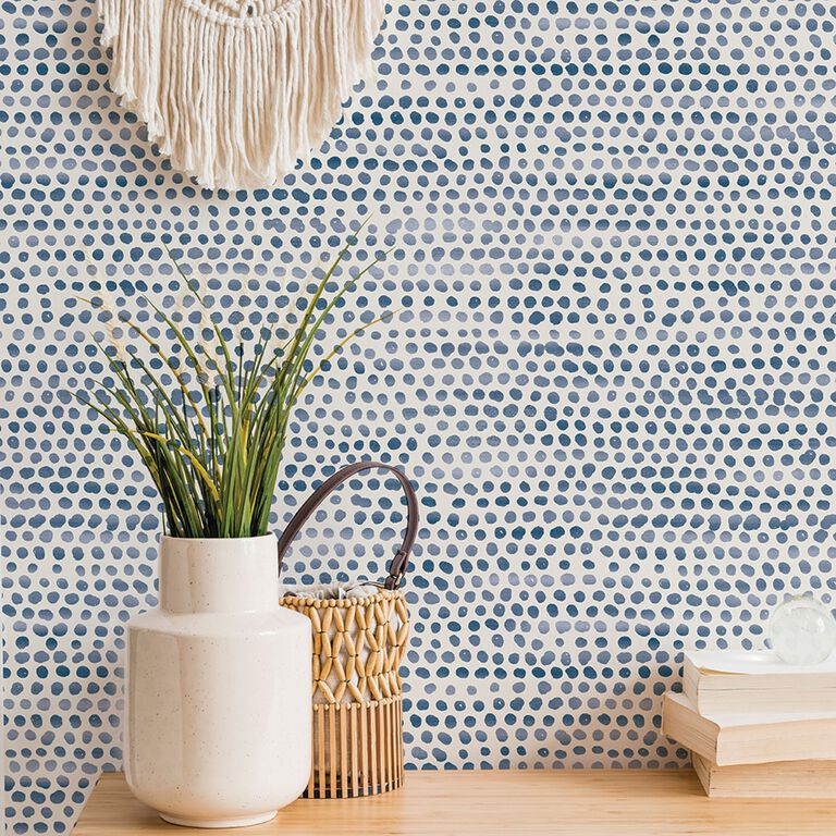 Blue Distressed Organic Dots Peel And Stick Wallpaper image number 3