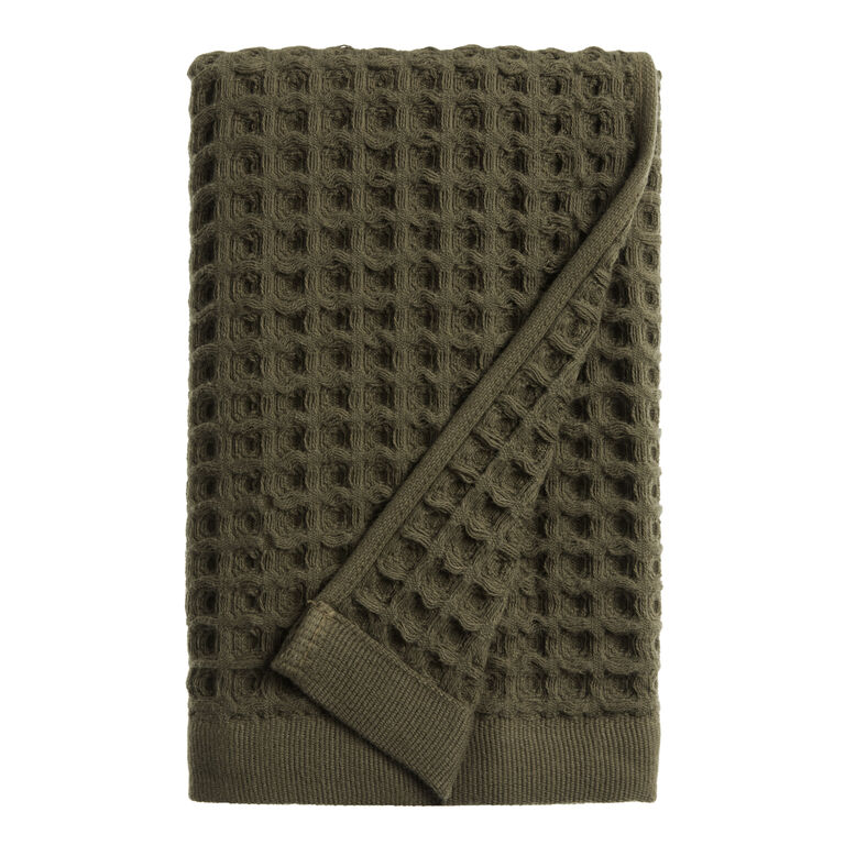 Olive Waffle Weave Cotton Hand Towel image number 1