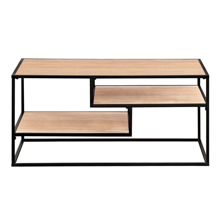 Lyon Wood and Black Steel Coffee Table with Shelves image number 3