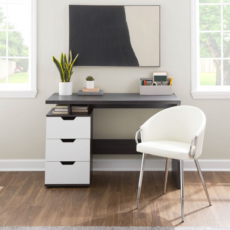 Geary Charcoal and White Wood Desk with Drawers image number 6