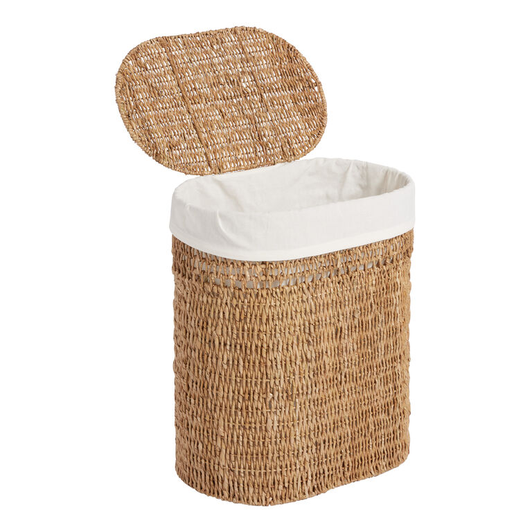 Salma Oval Seagrass Laundry Hamper With Liner and Hinged Lid image number 2