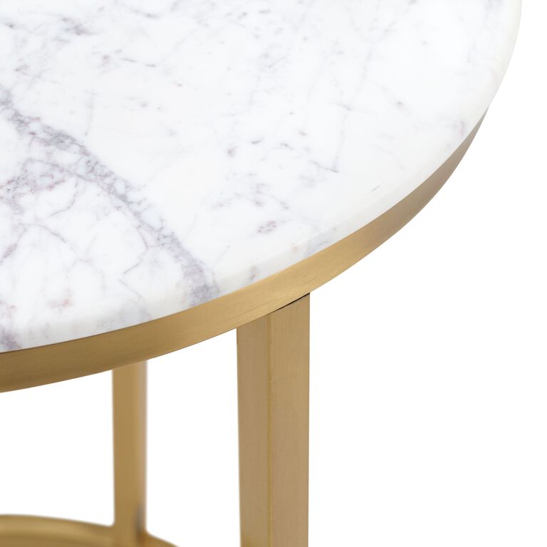 Milan Round White Marble and Metal End Table image number 4
