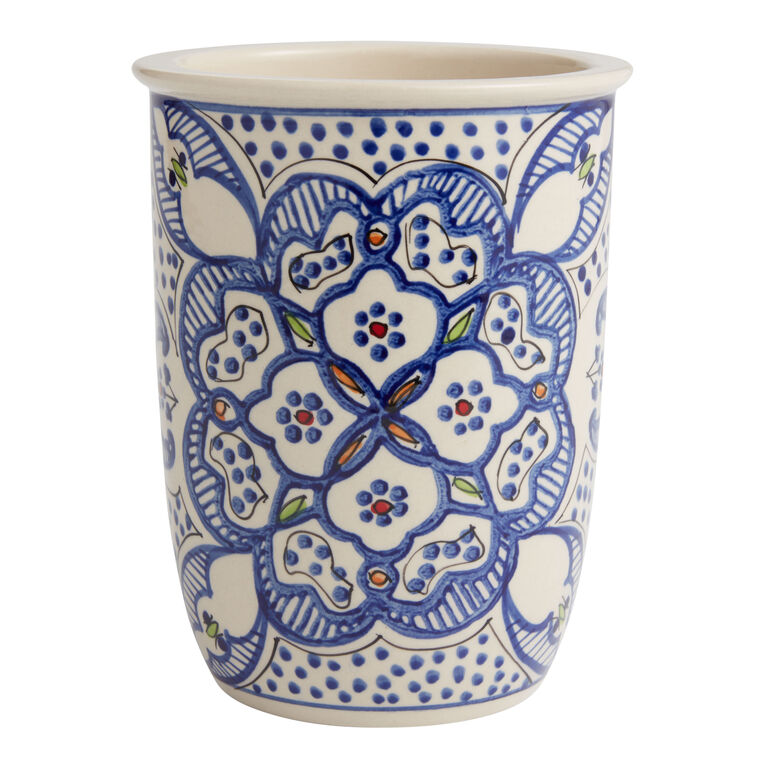 Tunis White and Blue Ceramic Utensil Holder image number 1