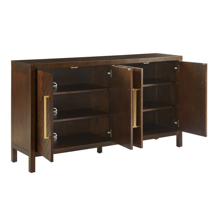 Large Darcy Dark Brown Herringbone Wood Storage Cabinet image number 4