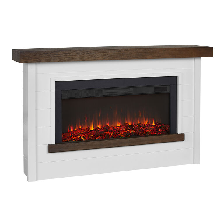 Whitwall White Wood Shiplap Electric Fireplace Mantel image number 1