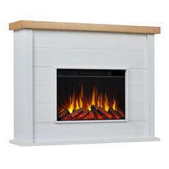 Whitscar White Wood Shiplap Electric Fireplace Mantel