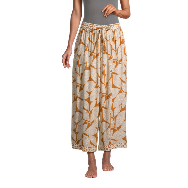 Arima Mustard and Ivory Leaf Wide Leg Pajama Pants image number 1