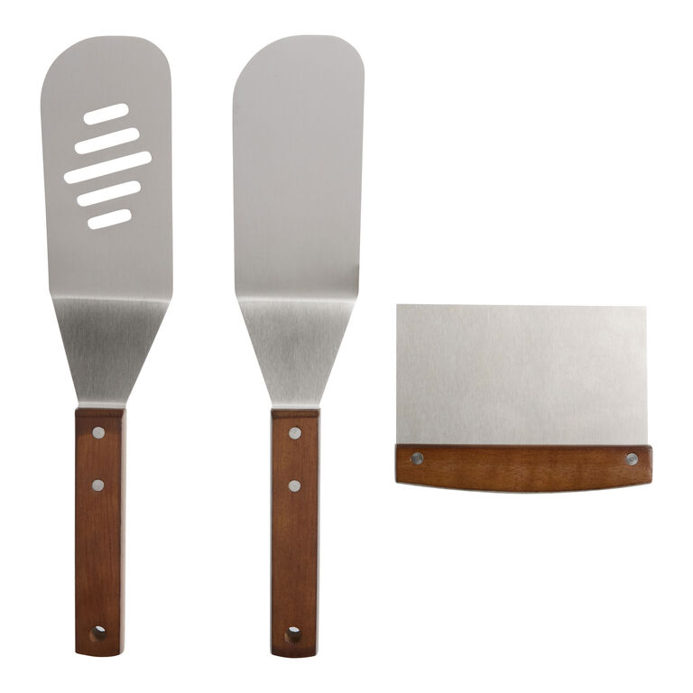 Stainless Steel and Wood 3 Piece Griddle Tool Gift Set image number 1
