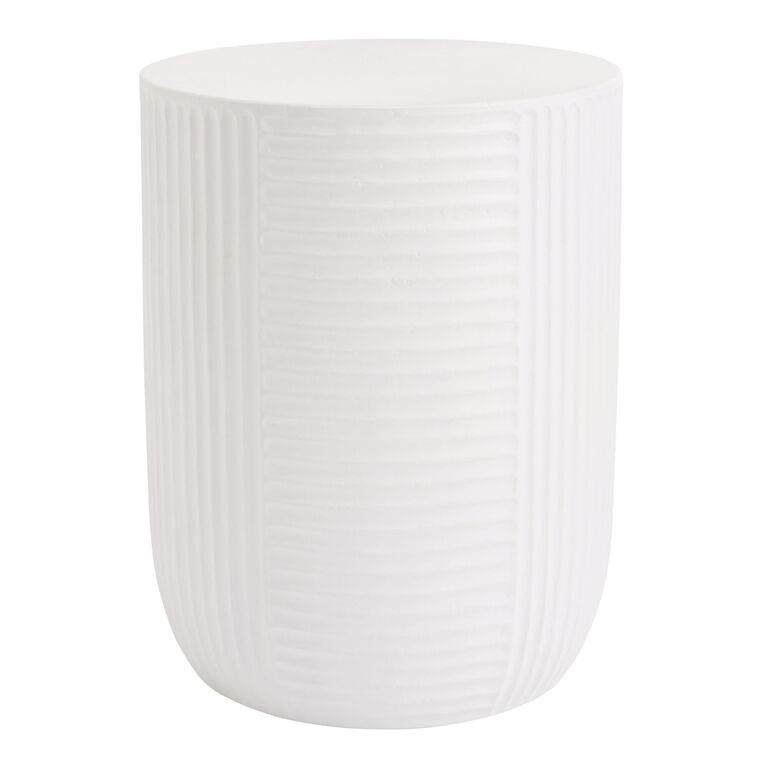 Ayda Round White Cement Ribbed Outdoor Side Table image number 1