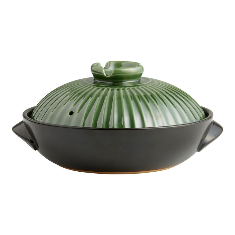 Matte Black and Green Ceramic Korean Style Cooking Pot image number 1