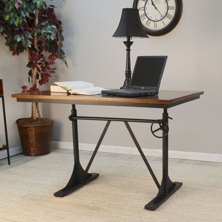 Stellan Wood and Cast Iron Adjustable Height Desk image number 2