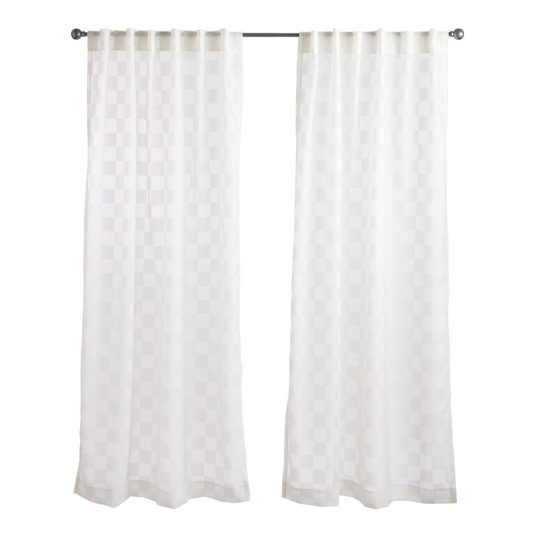 Ivory Checkered Burnout Sheer Sleeve Top Curtains Set of 2 image number 3