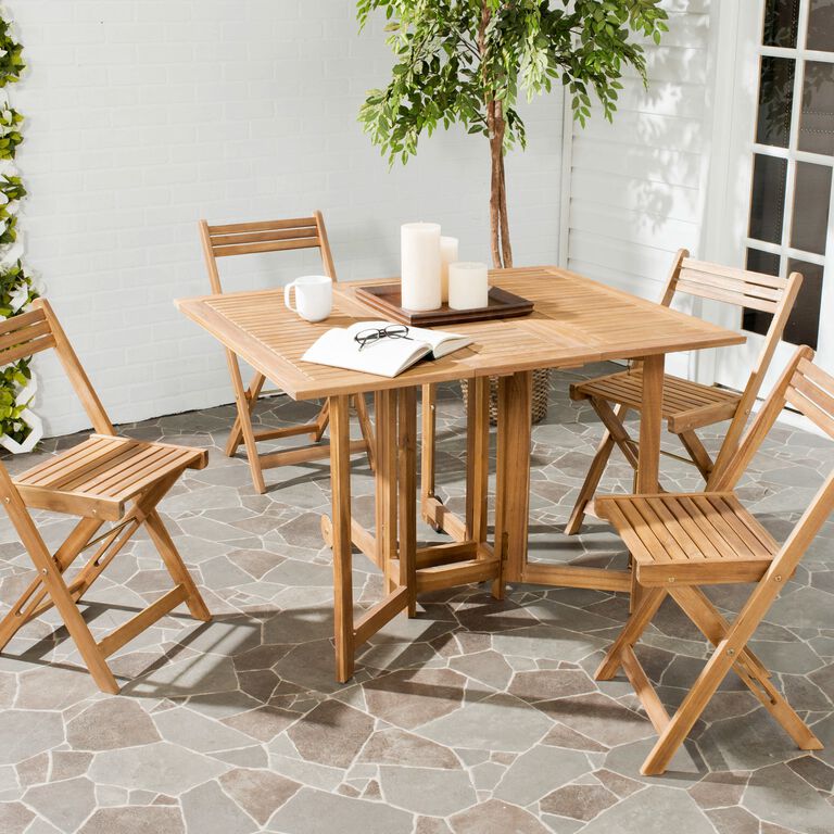 Holcut Natural Wood 5 Piece Folding Outdoor Dining Set image number 3