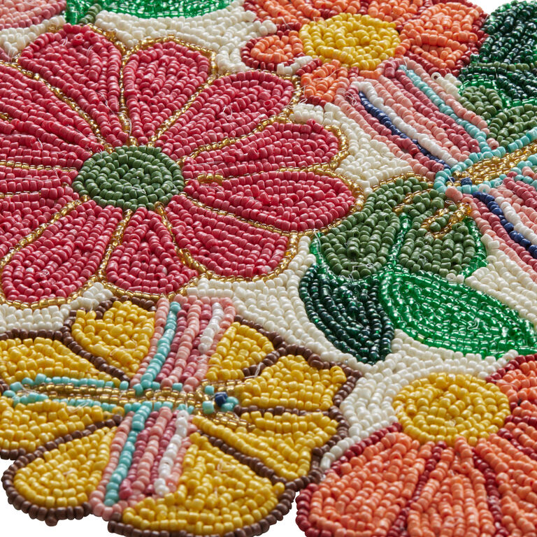 Multicolor Floral And Bug Beaded Table Runner image number 2