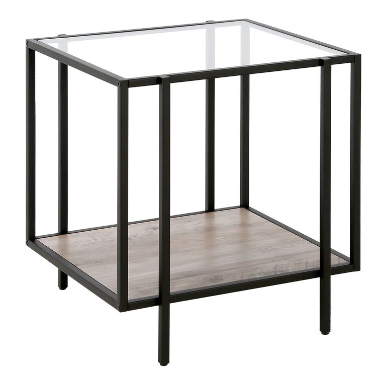 Tess Square Black Metal and Glass Top Side Table image number 1
