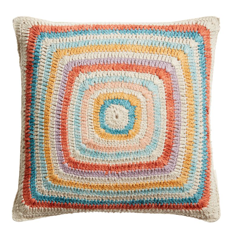 Multicolor Crocheted Tile Indoor Outdoor Throw Pillow image number 1