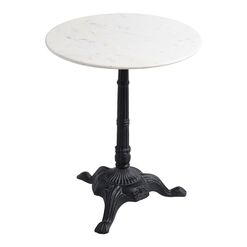 Round White Marble and Black Metal Bistro Side Table