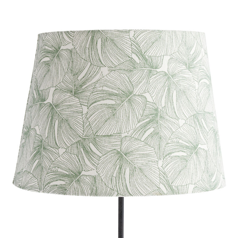 Dark Green and White Cotton Leaf Print Table Lamp Shade image number 1